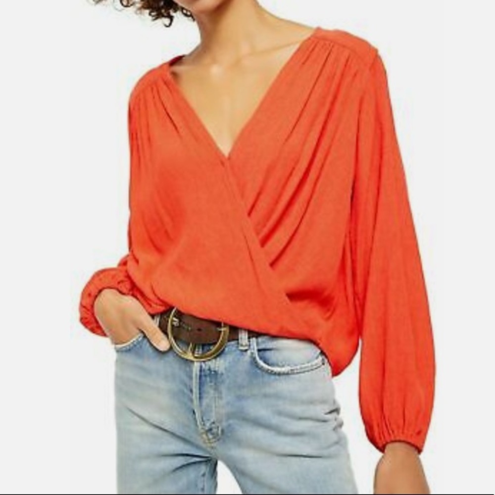 Free People Check On It Faux Wrap Top Flame Size M